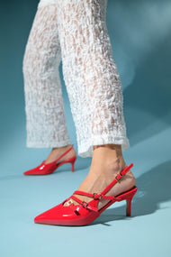 Magra Red Patent Pointed-Toe Slingback Stiletto (Women)