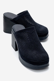 DEJAS - Navy Genuine Leather Platform Block Heel Mule (Women)