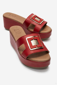 HIOLA - Red Genuine Leather Wedge Platform Slide (Women)