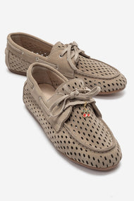 Stevo - Beige Genuine Suede Leather Lace-Up Loafer (Women)