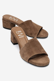 DELAVIE - Taupe Genuine Leather Block Heel Mule (Women)