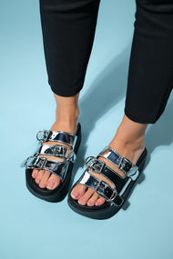 Olava - Silver Buckle Thick-Soled Slide (Women)