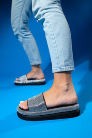 Oeste Black Rhinestone Platform Slide (Women)