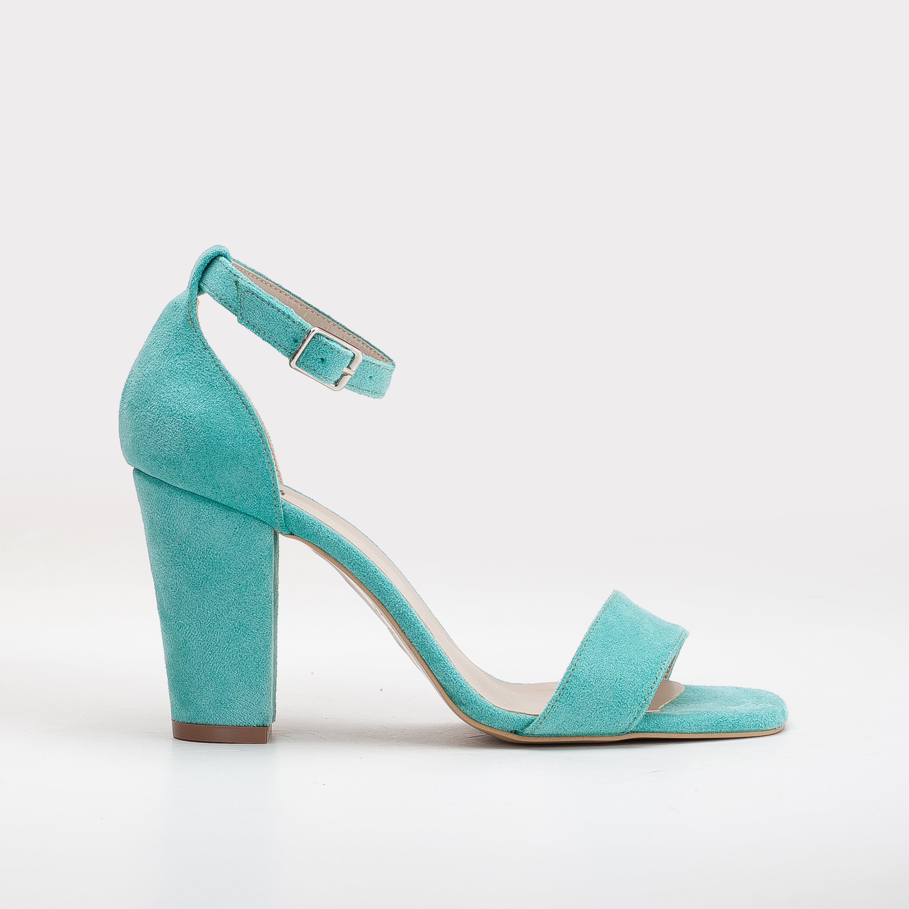 Melissa - Aqua Blue Suede Sandals with Pearls