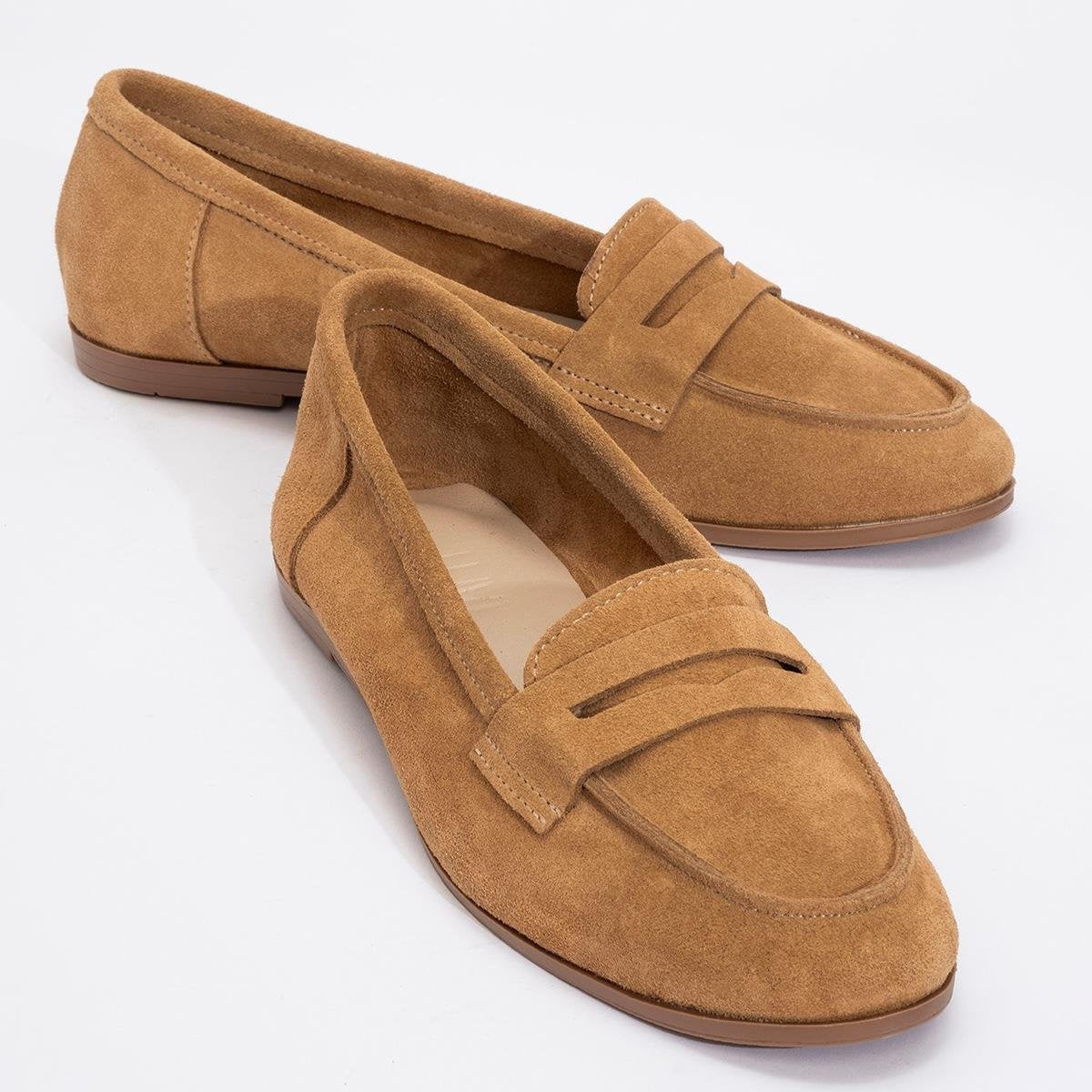 Dorothy - Cognac Brown Suede Leather Loafers