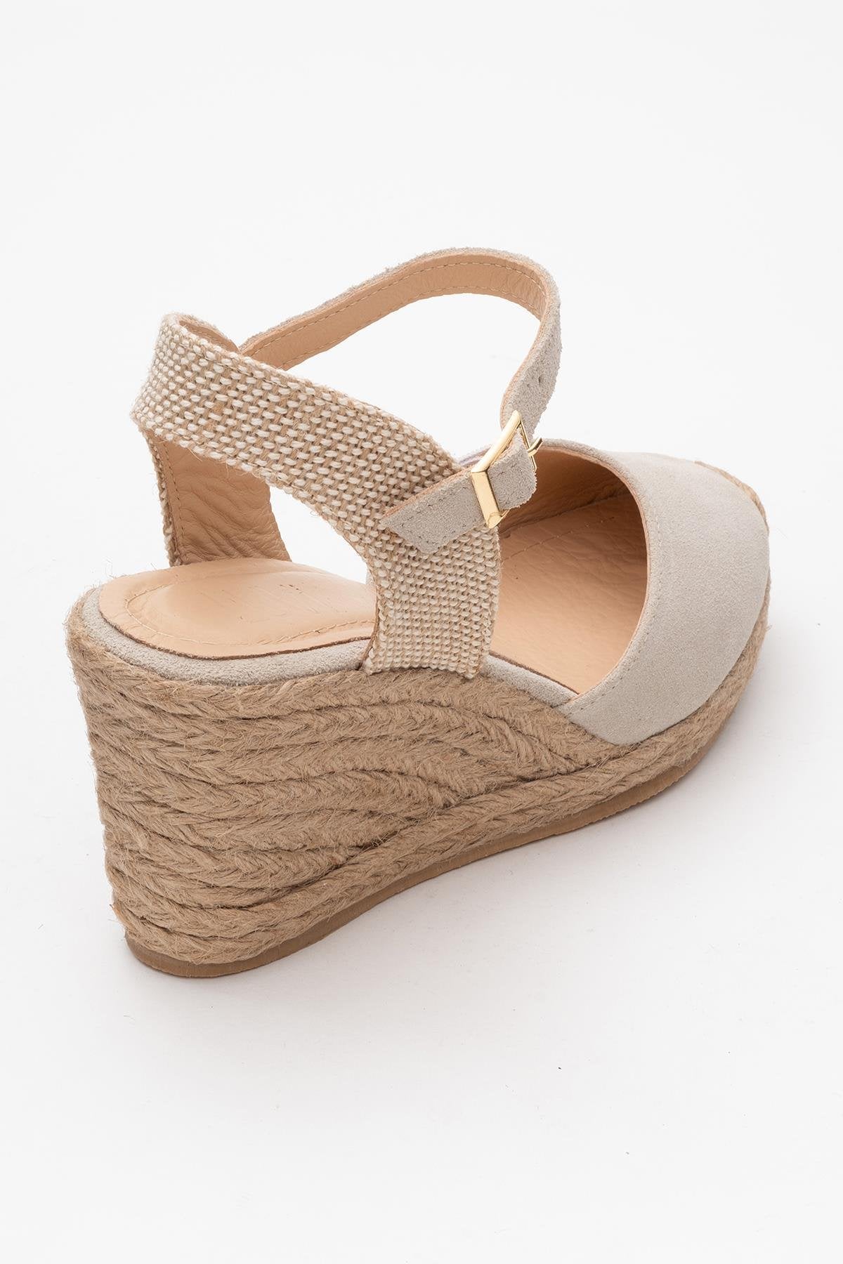 Sinta - Beige Suede Leather Platform Espadrille (Women)