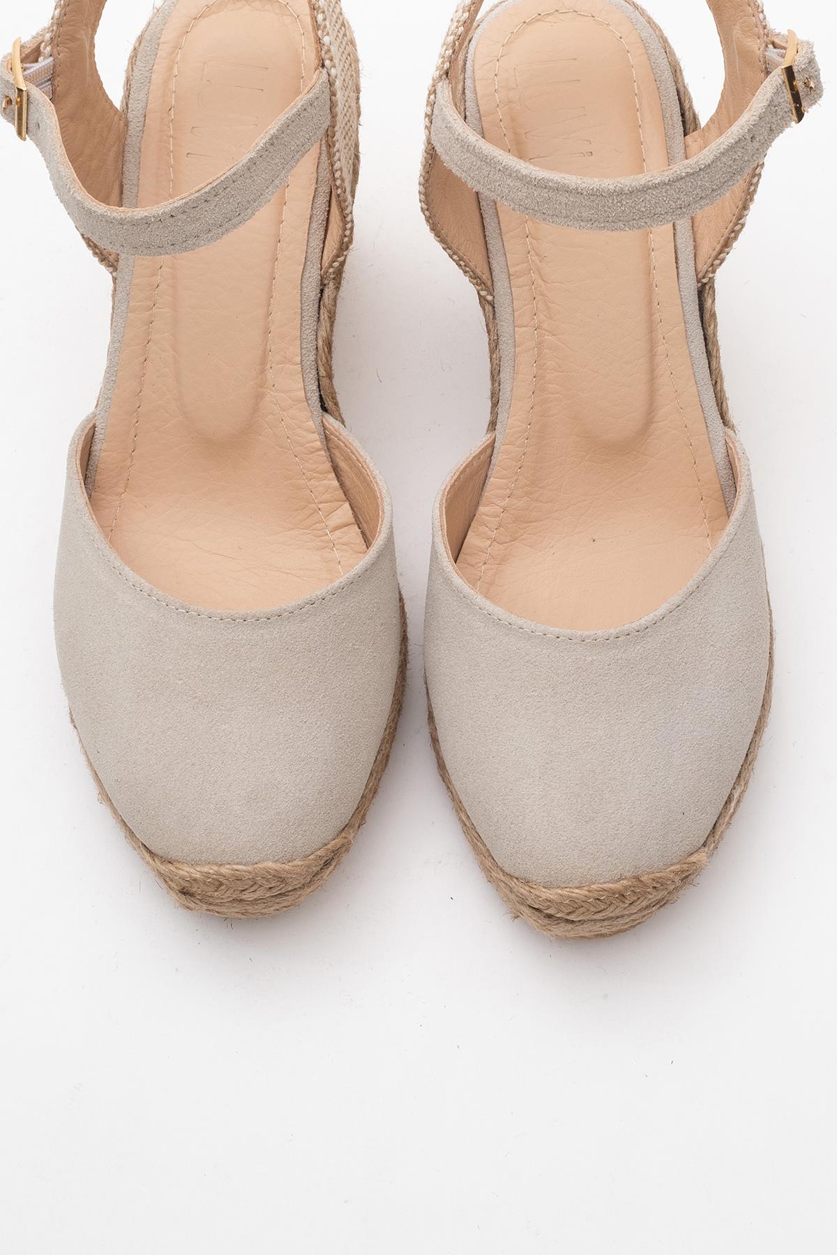 Sinta - Beige Suede Leather Platform Espadrille (Women)