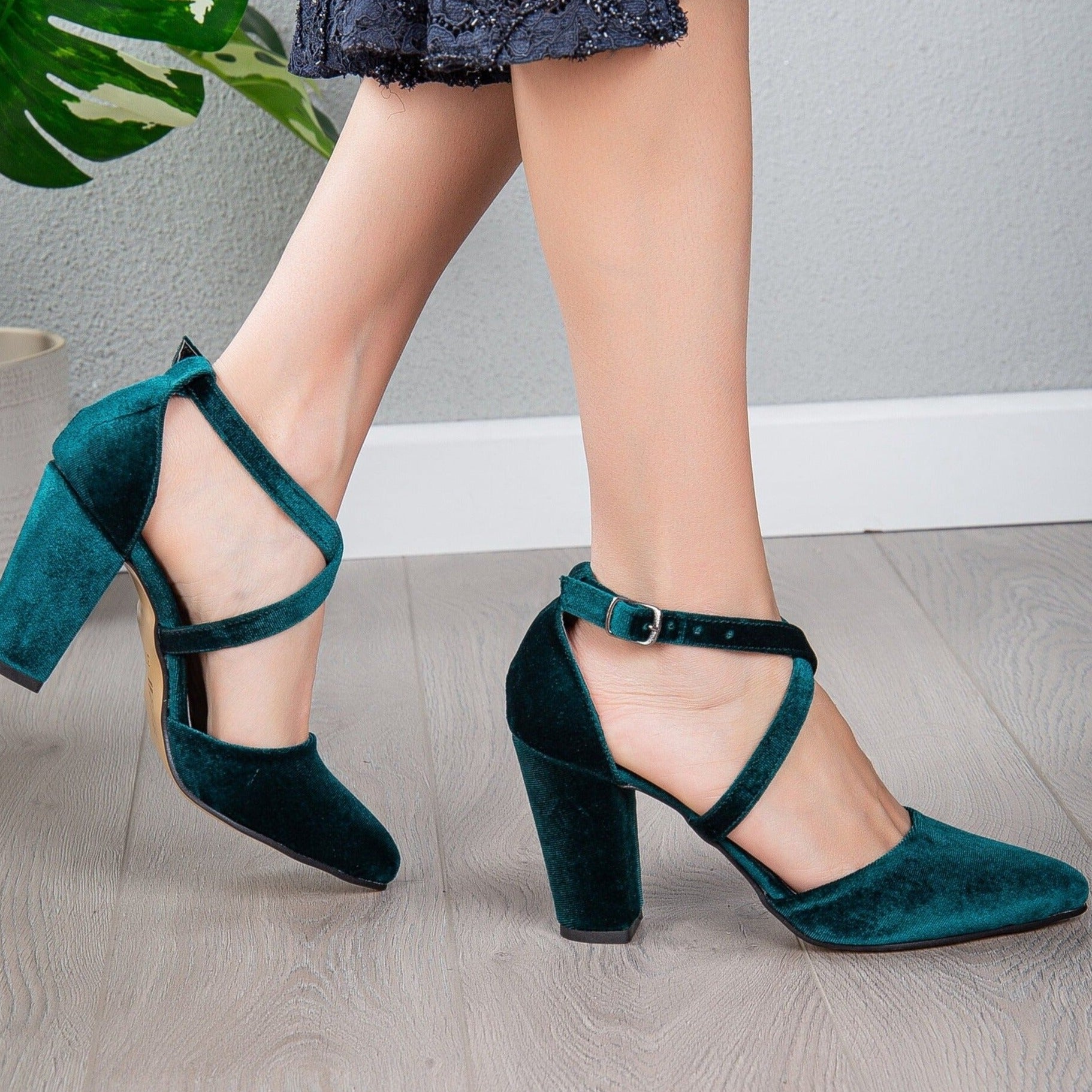 Green Velvet Heels, Green Block Heels, Green Wedding Heels, Velvet Bridal Heels
