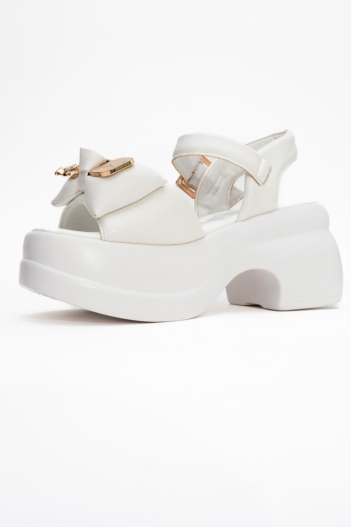 Merida White Buckle Platform Sandal (Women)