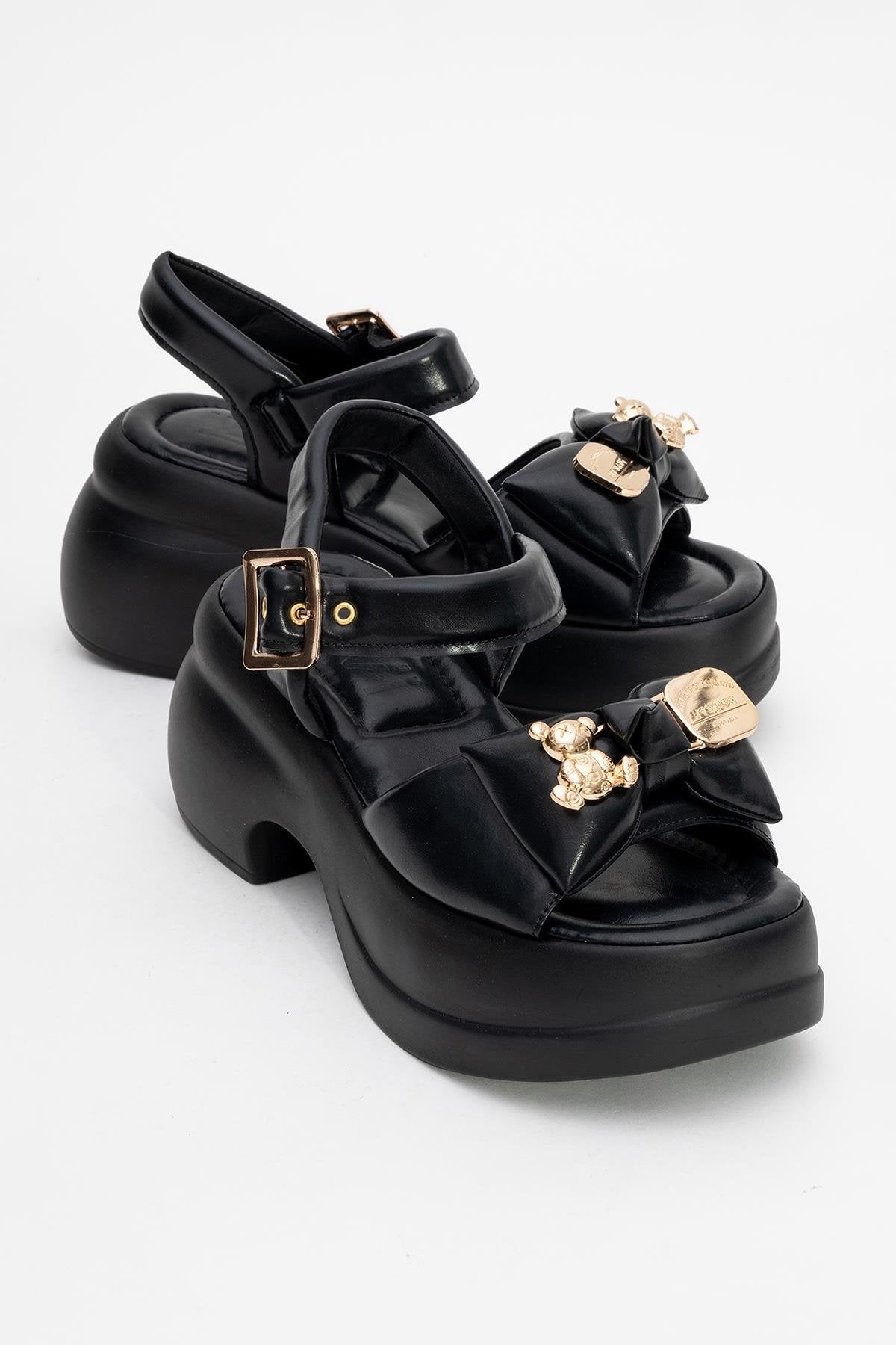 Merida Black Buckle Platform Sandal (Women)