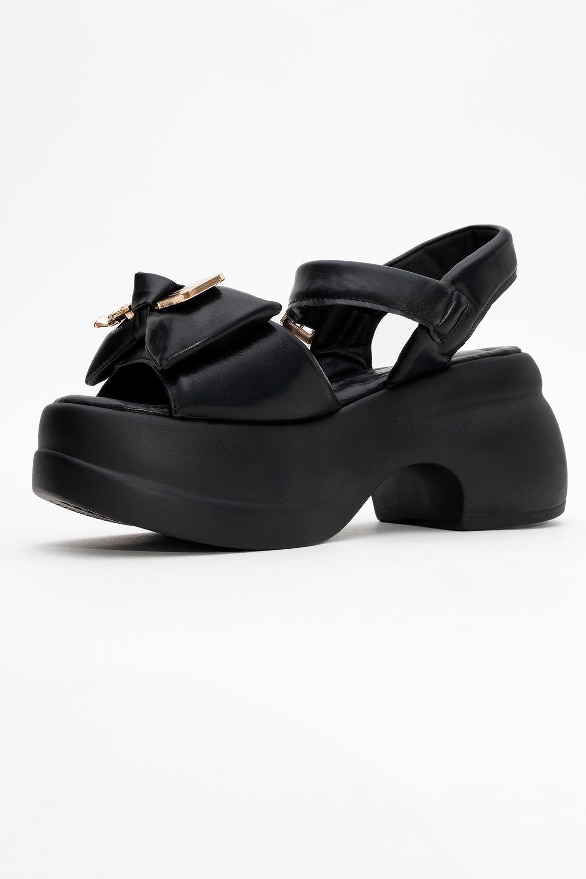 Merida Black Buckle Platform Sandal (Women)