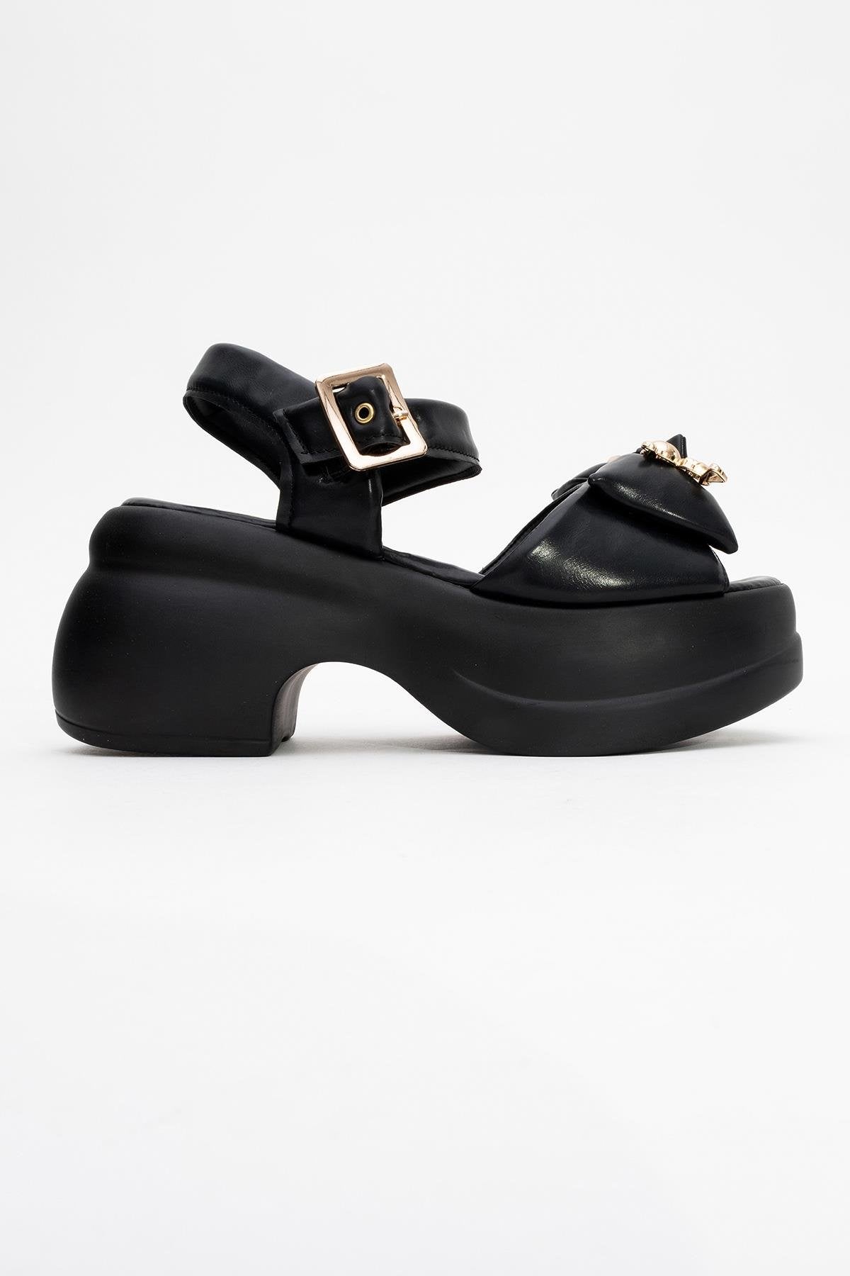 Merida Black Buckle Platform Sandal (Women)