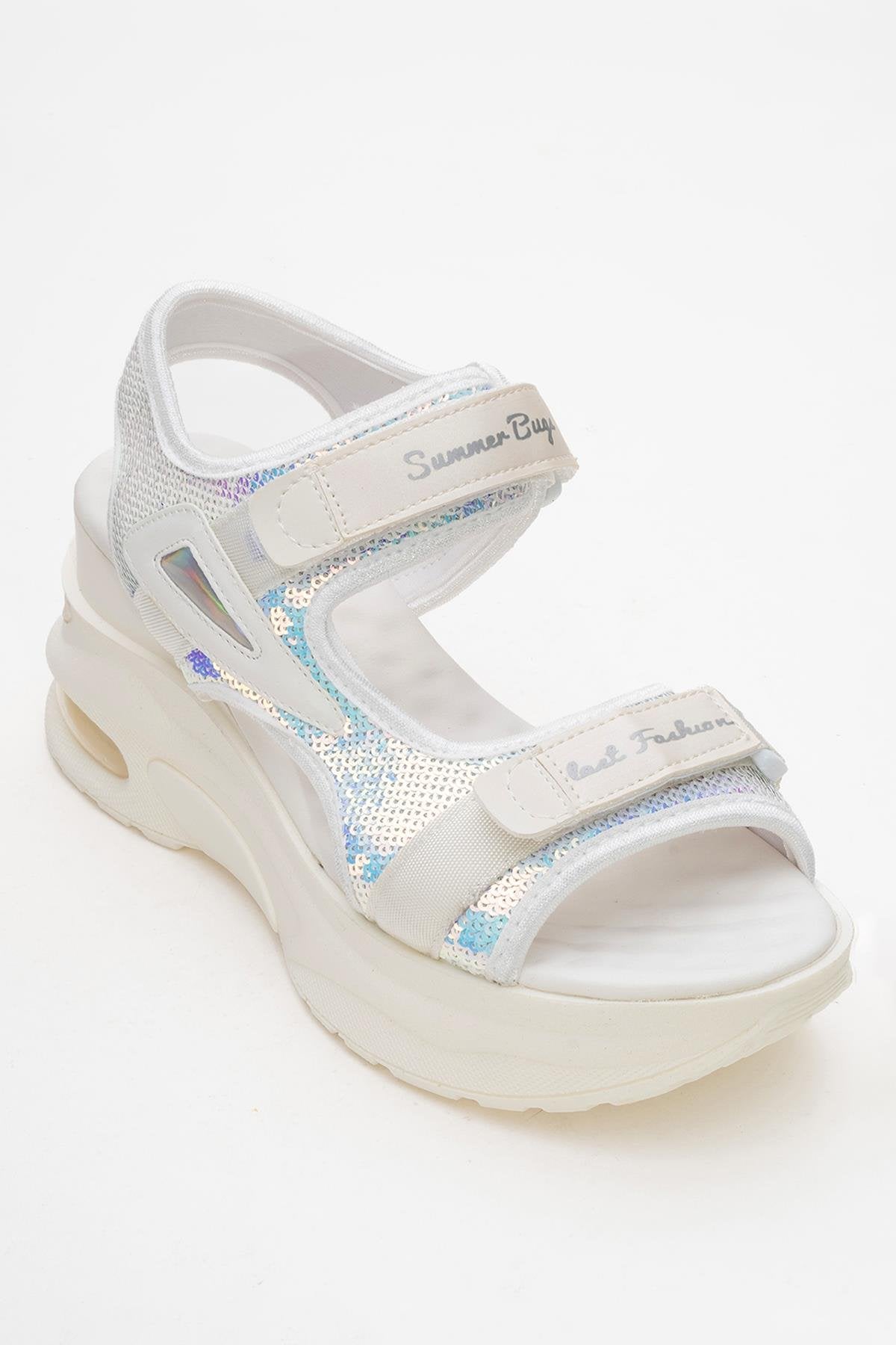 Arthur - White Sequin Strap Chunky Platform Sport Sandal (Women)