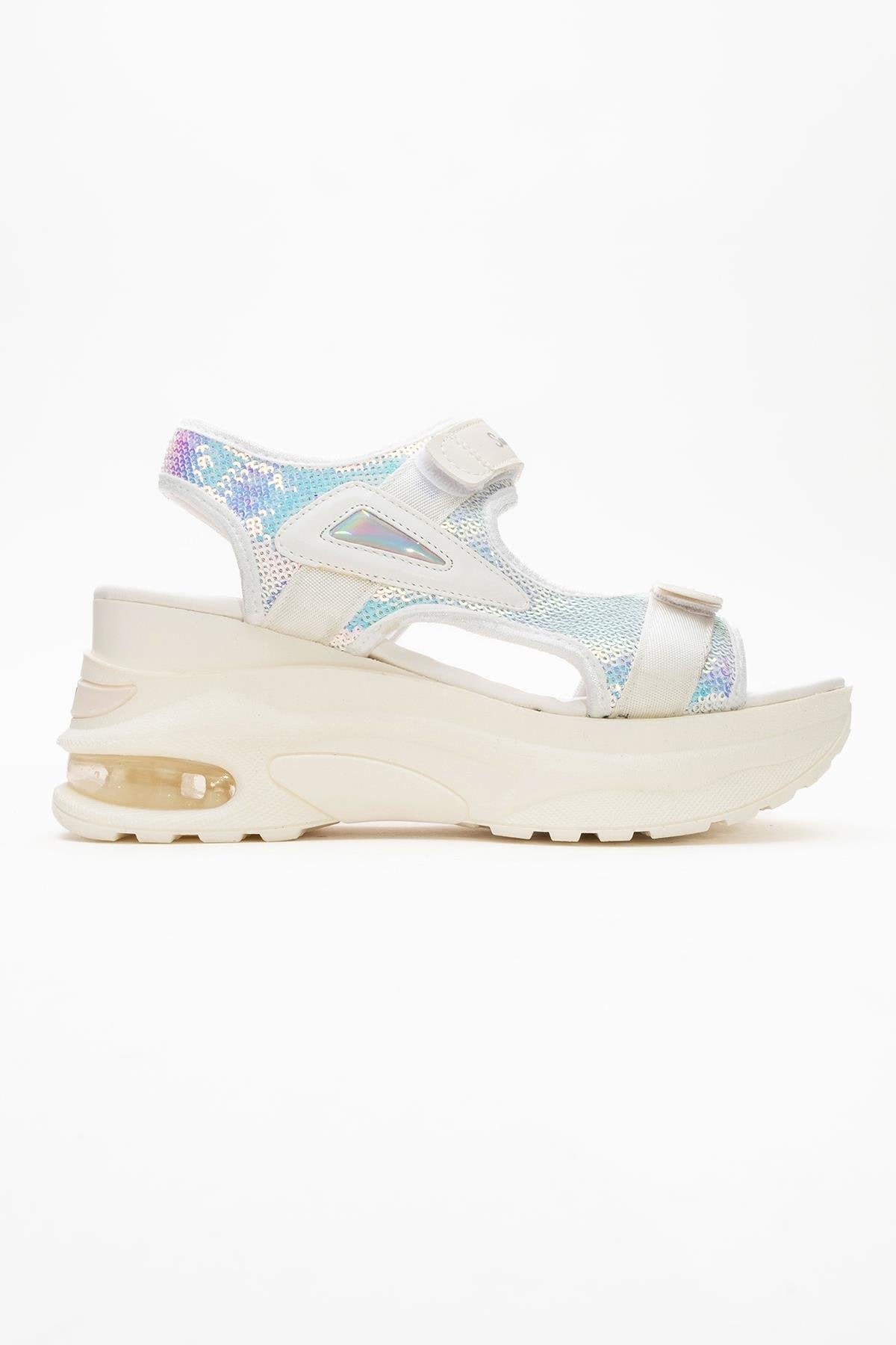 Arthur - White Sequin Strap Chunky Platform Sport Sandal (Women)