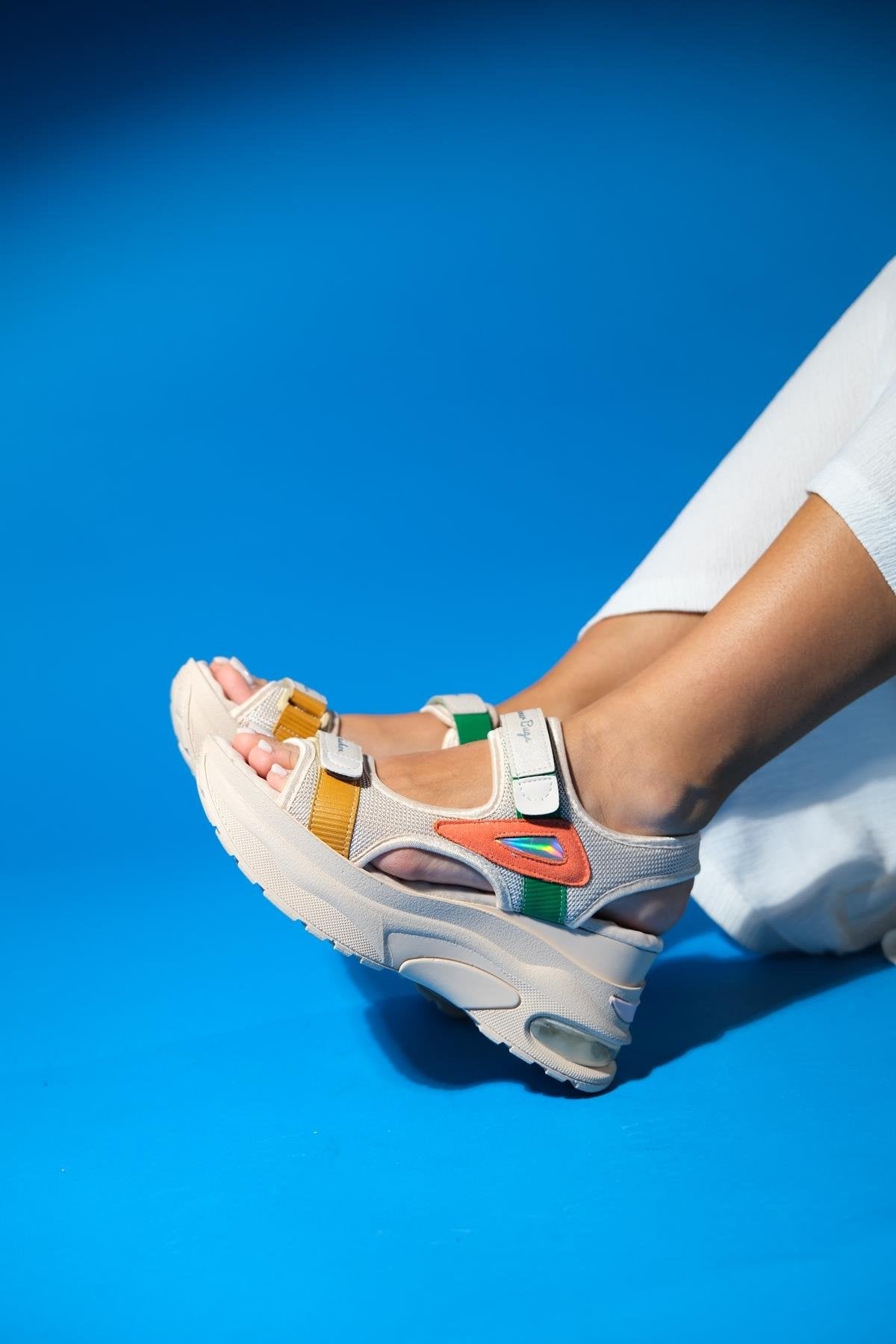 Caroline - Beige Orange Strappy Chunky Platform Sport Sandal (Women)