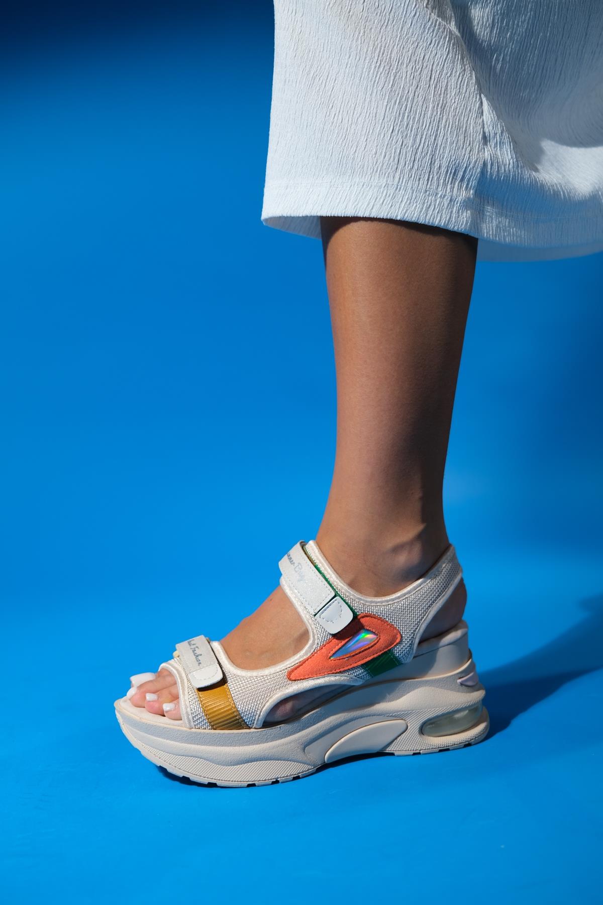 Caroline - Beige Orange Strappy Chunky Platform Sport Sandal (Women)