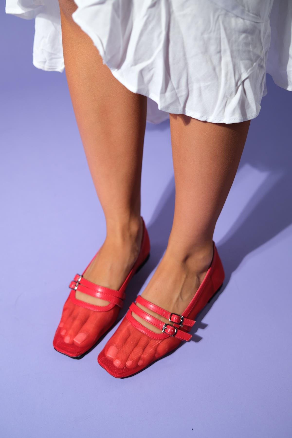 Ashley - Red Mesh Ballet Flat (Women)