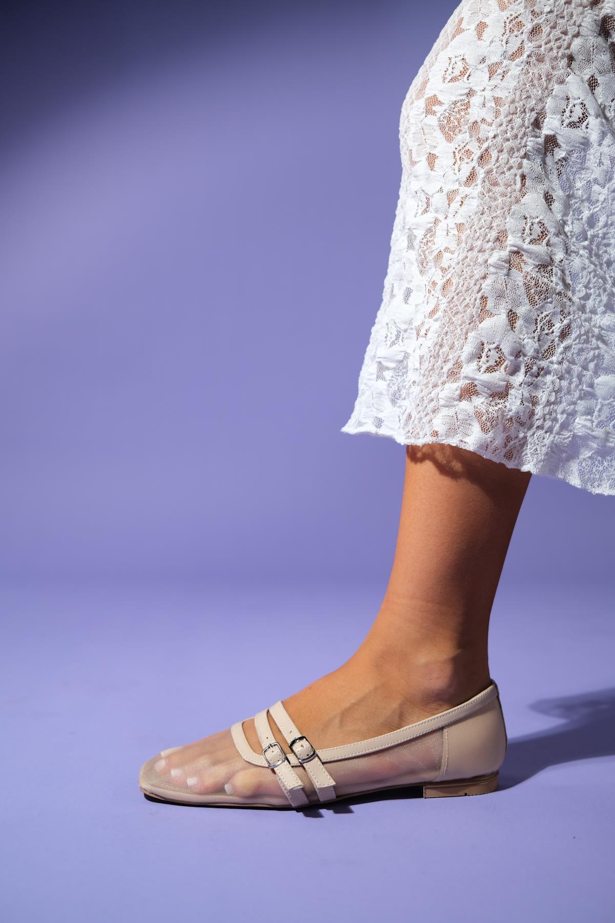 Ashley - Beige Mesh Ballet Flat (Women)