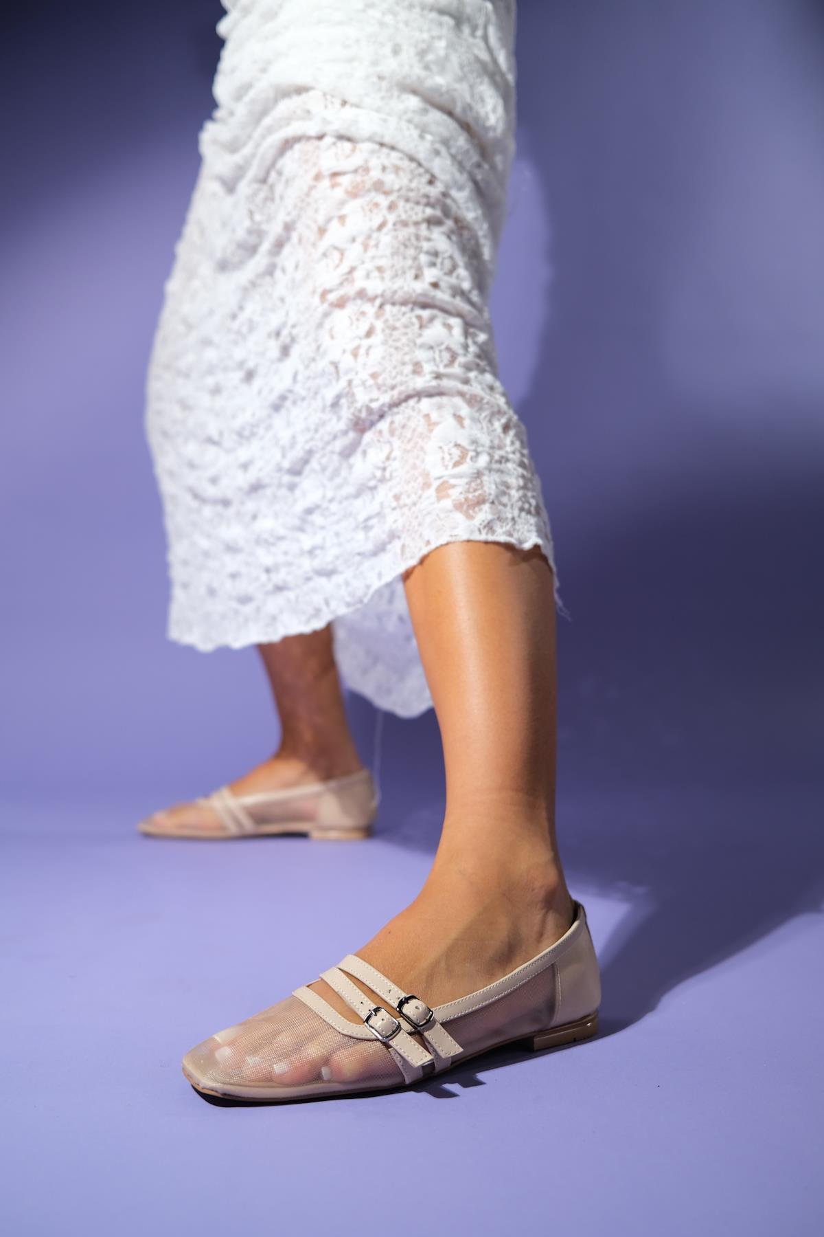 Ashley - Beige Mesh Ballet Flat (Women)