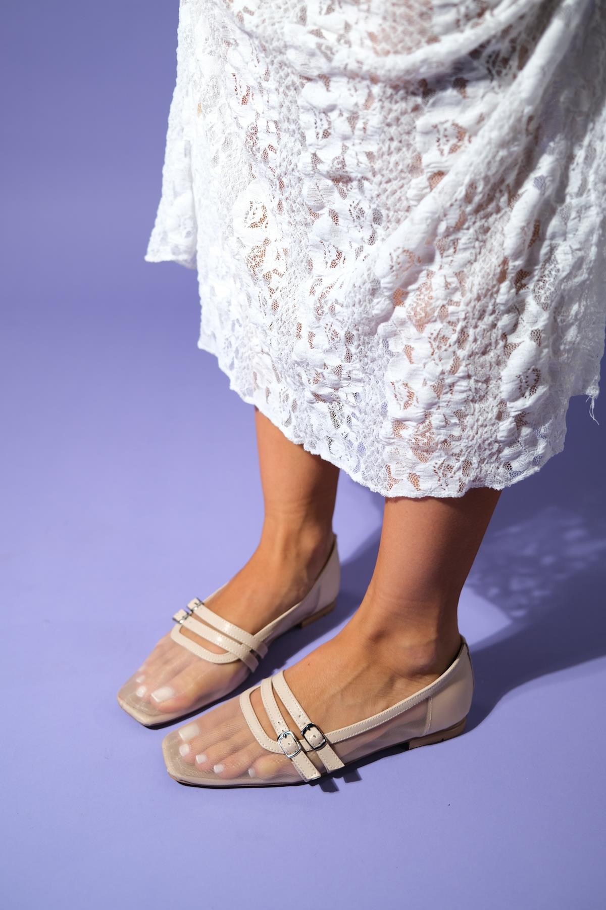 Ashley - Beige Mesh Ballet Flat (Women)