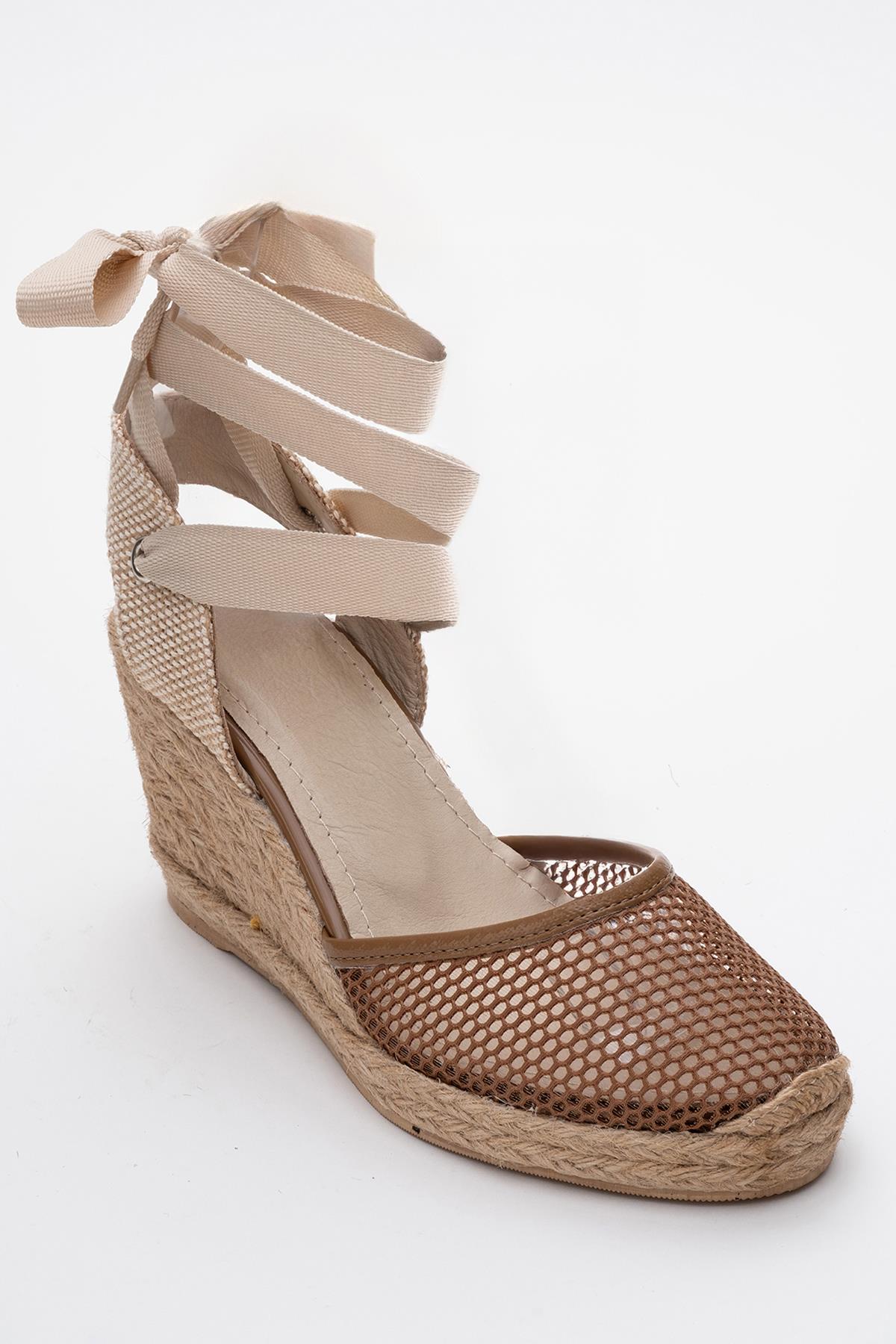 Lions - Cognac Brown Mesh Leather Wedge Espadrilles Sandal (Women)