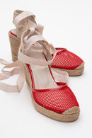 Lions - Red Mesh Leather Wedge Espadrilles Sandal (Women)