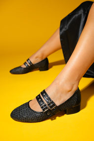 Lapis - Black Woven Low Heel Shoe (Women)
