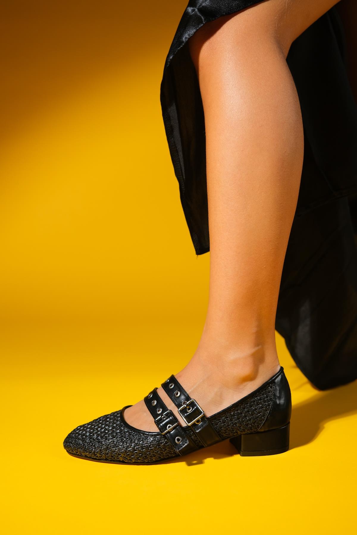Lapis - Black Woven Low Heel Shoe (Women)