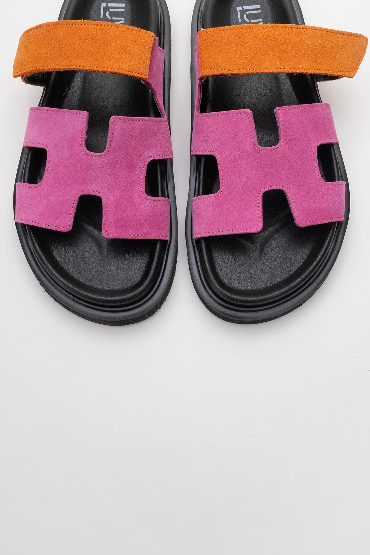 Morte - Fuchsia Orange Suede Leather Slide Sandal (Women)