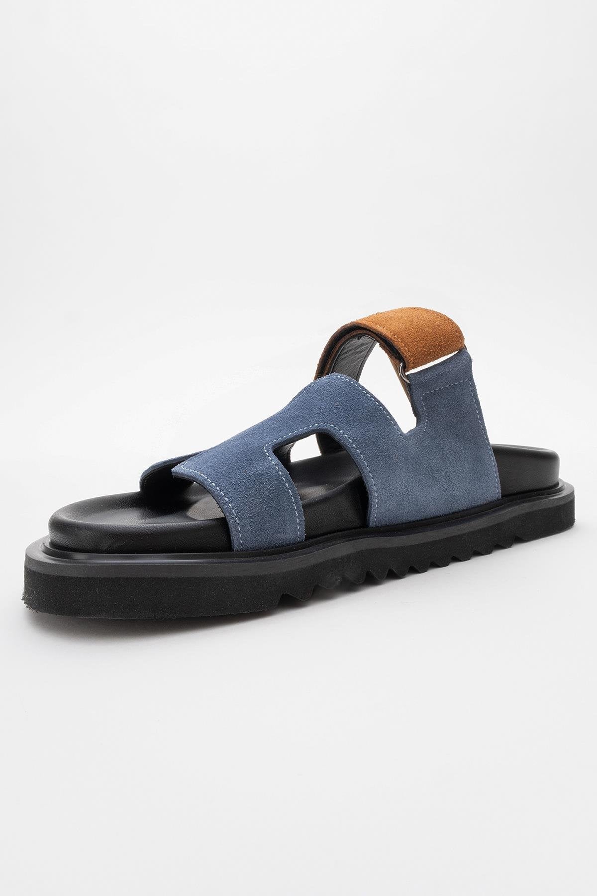 Morte - Navy Cognac Suede Leather Slide Sandal (Women)