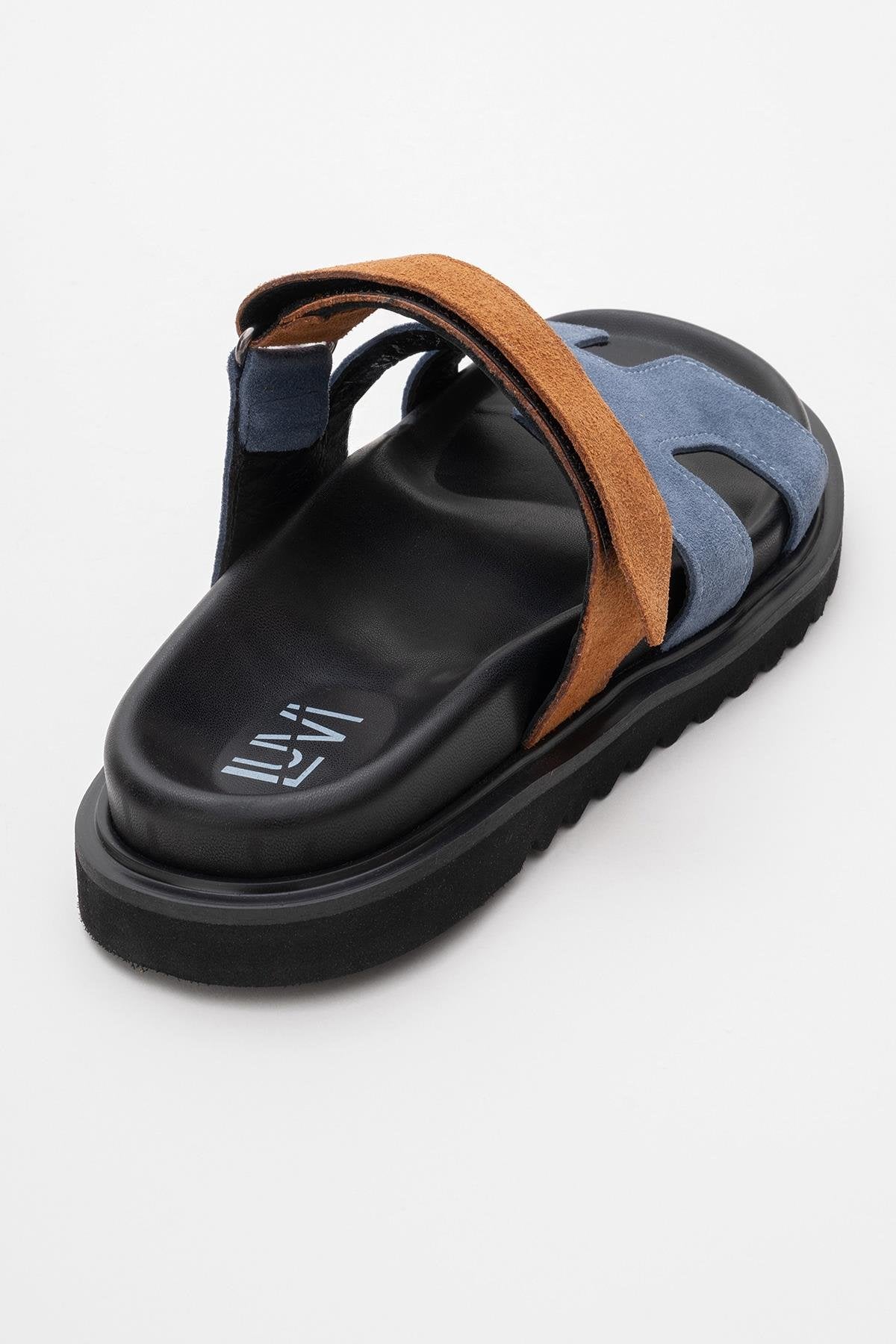Morte - Navy Cognac Suede Leather Slide Sandal (Women)