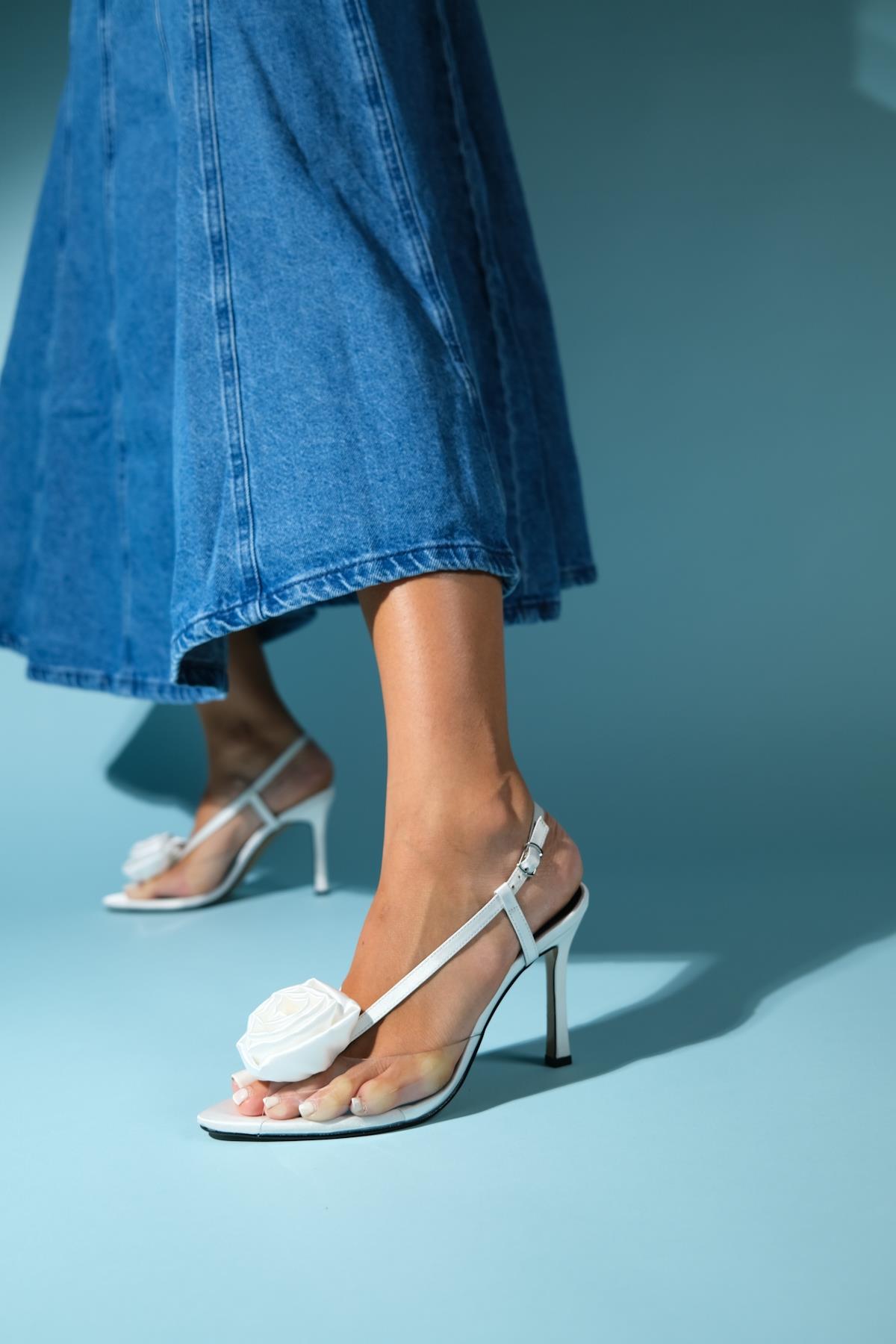 Aisne - White Floral Transparent Thin Heel Shoe (Women)