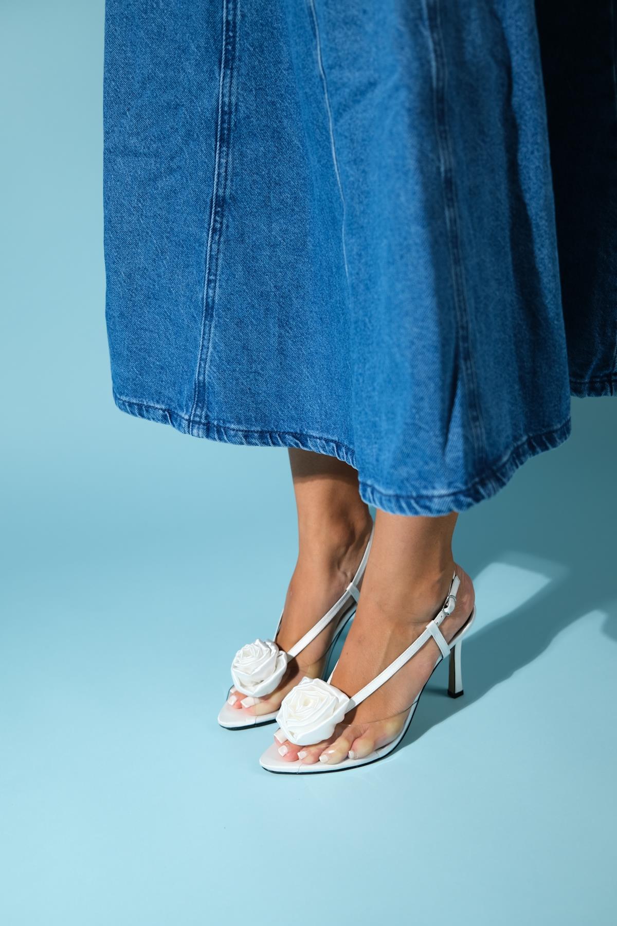 Aisne - White Floral Transparent Thin Heel Shoe (Women)