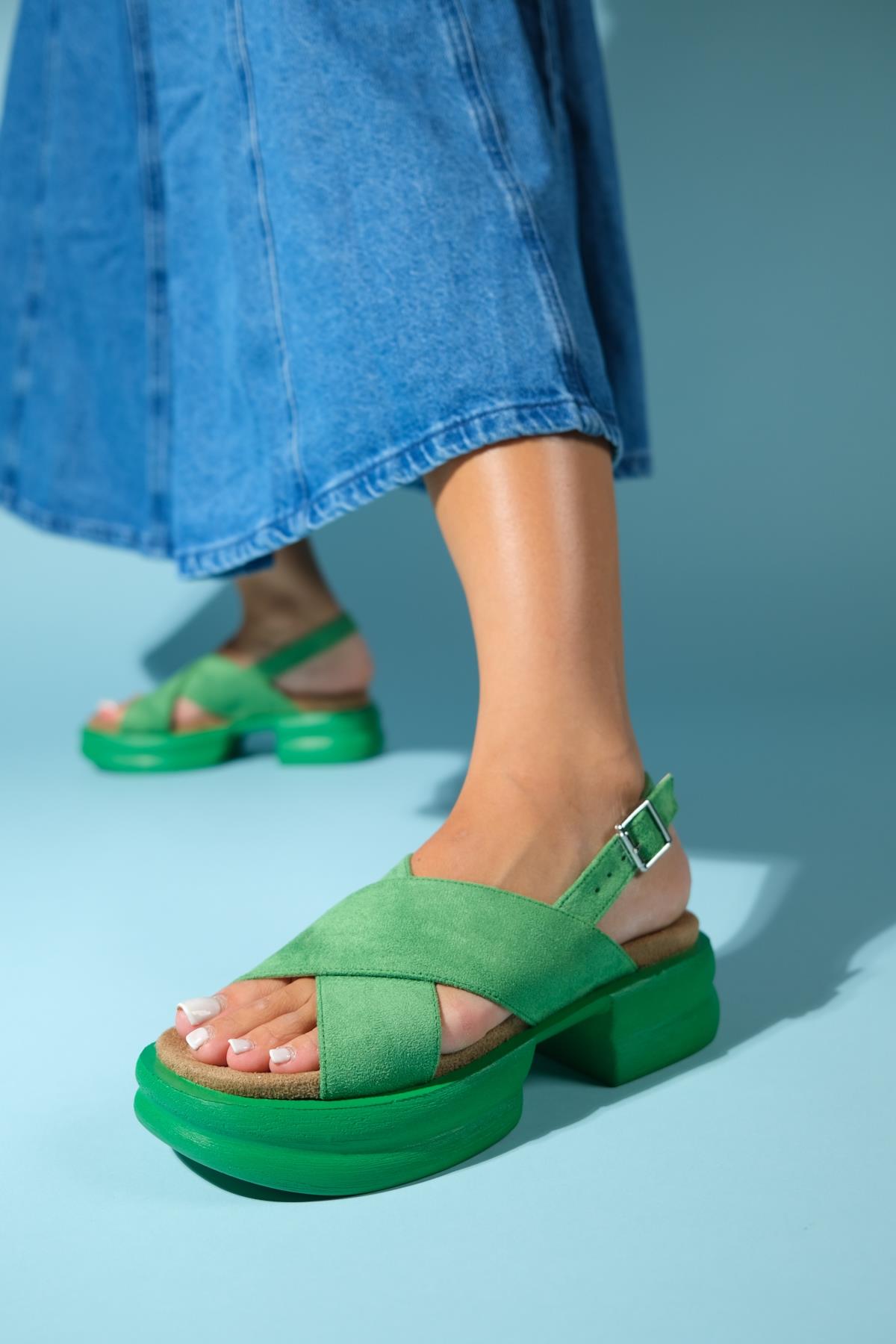Lungo - Green Chunky Platform Sandal (Women)