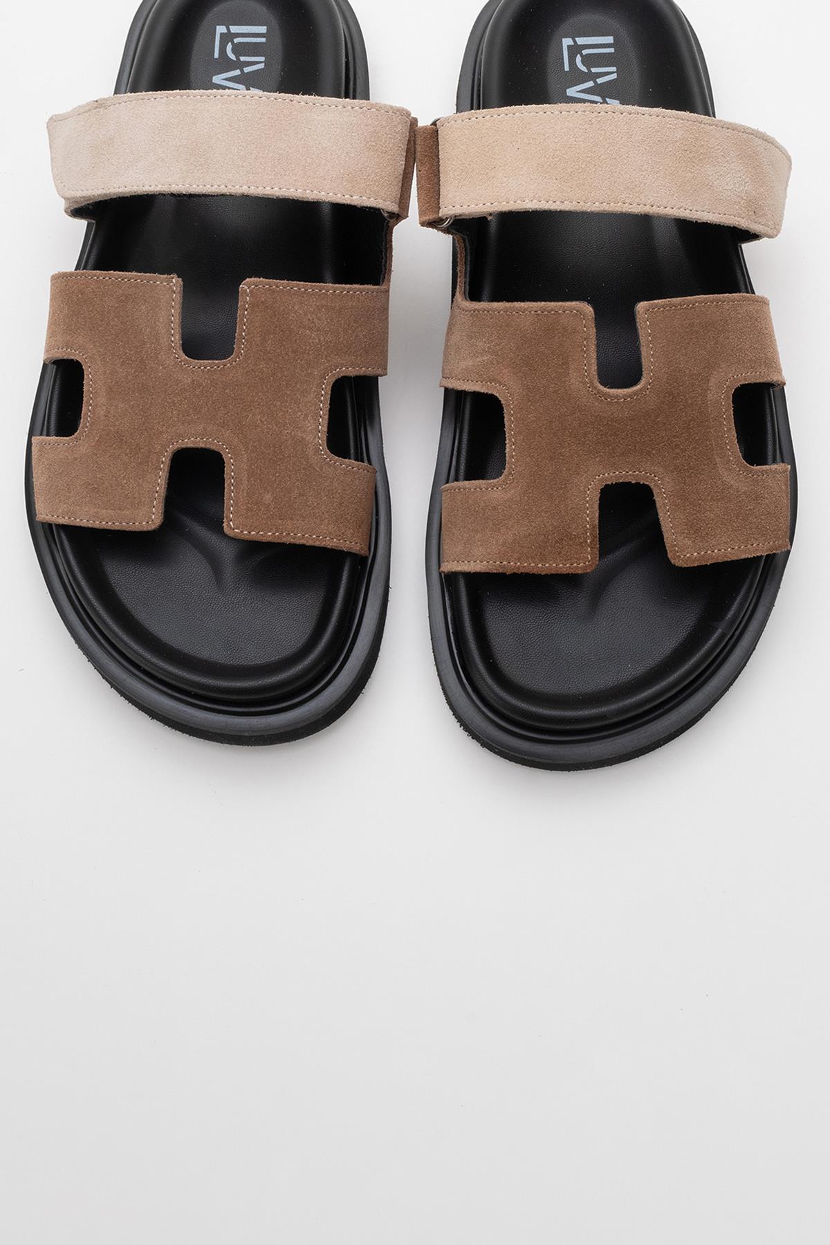 Morte - Cognac Beige Suede Leather Slide Sandal (Women)