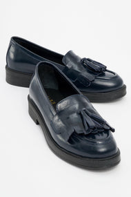 Milly - Navy Patent Leather Tassel Loafers