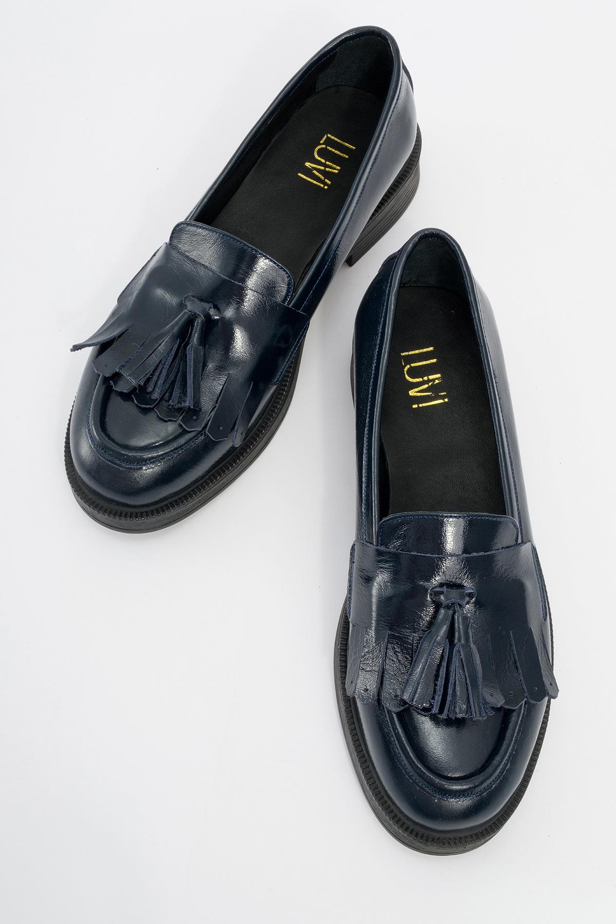 Milly - Navy Patent Leather Tassel Loafers