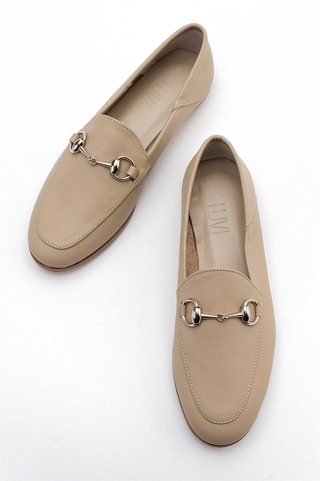Penny - Dark Beige Leather Horsebit Loafers