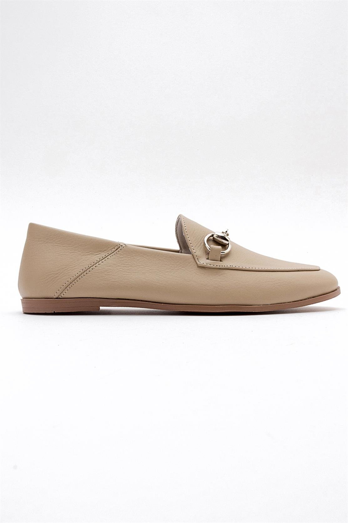 Penny - Dark Beige Leather Horsebit Loafers