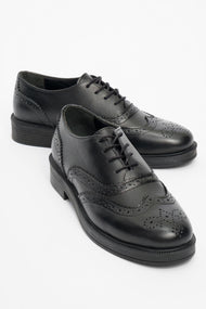Avra - Black Leather Oxford Shoes (Women)