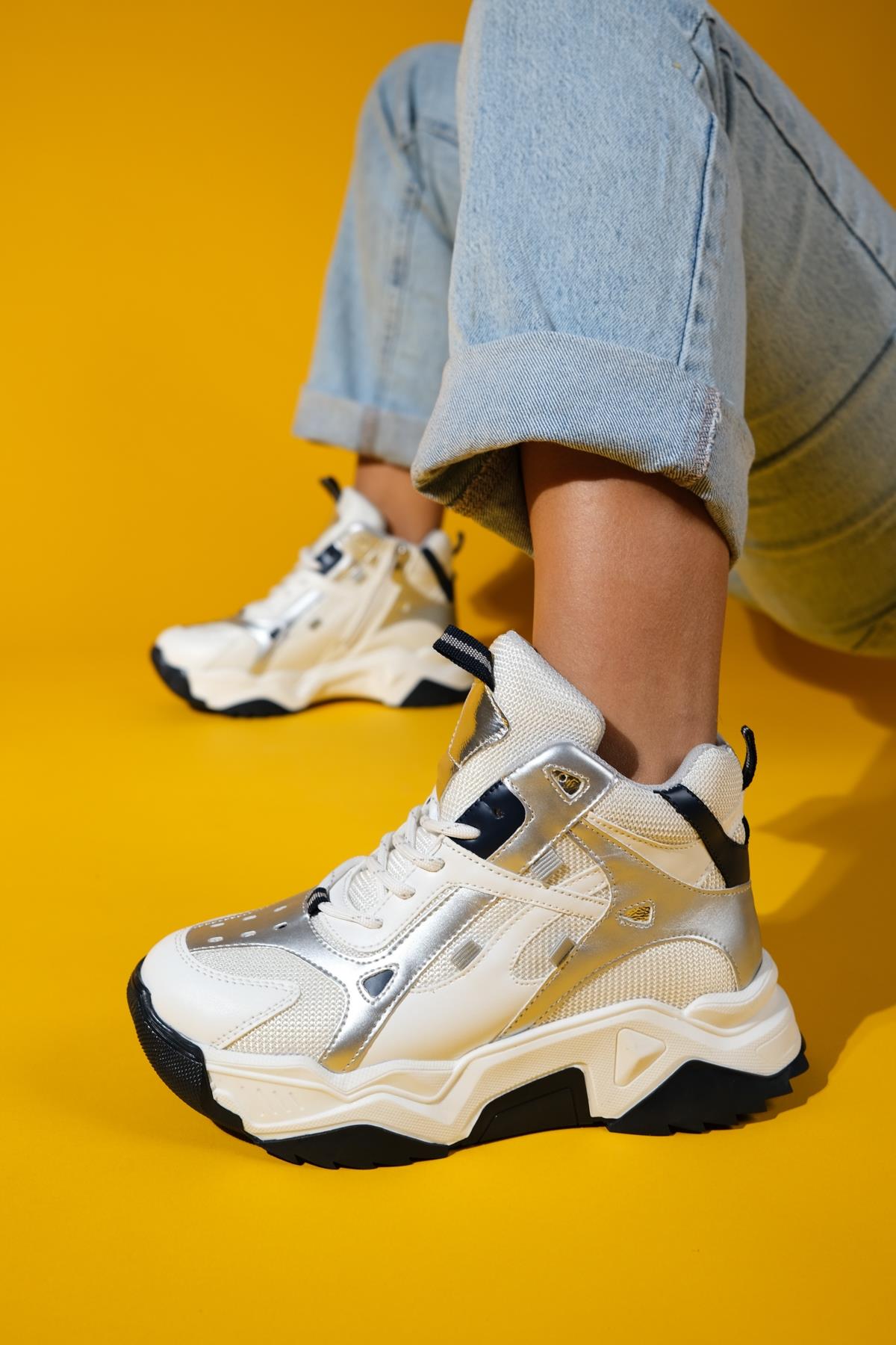 Lowel White-Navy Sneaker Boot (Women)