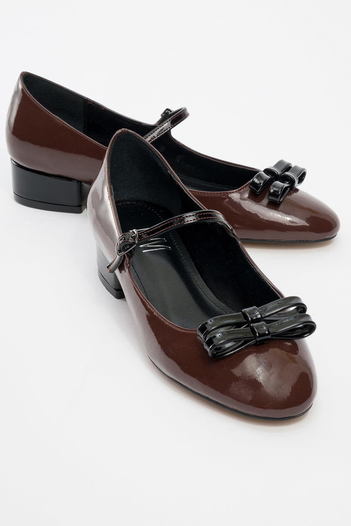 Stela - Brown-Black Patent Heeled Ballet Flat (Women)