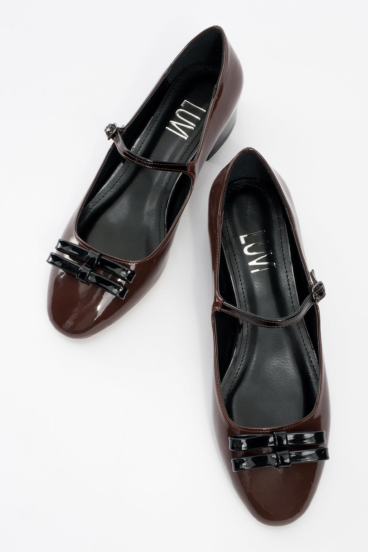 Stela - Brown-Black Patent Heeled Ballet Flat (Women)