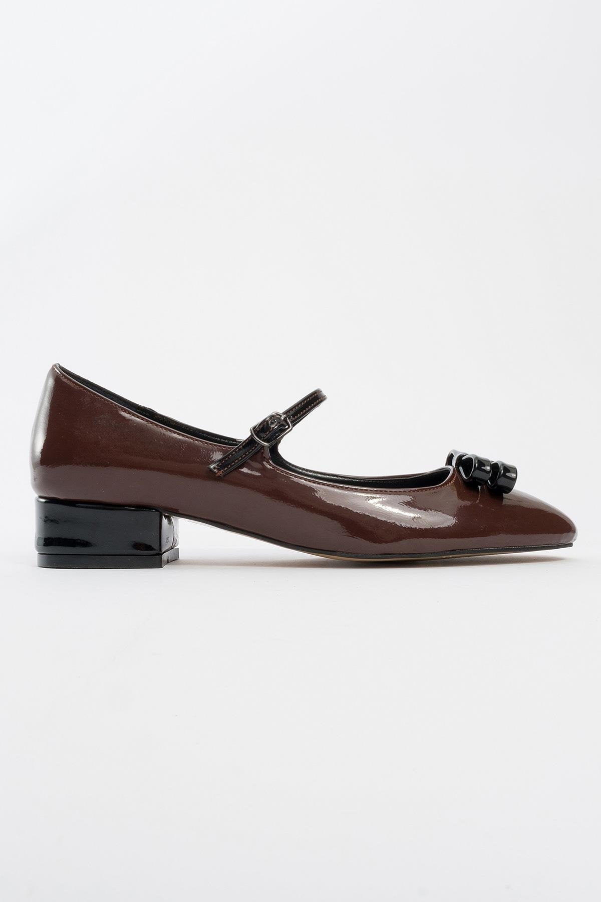 Stela - Brown-Black Patent Heeled Ballet Flat (Women)
