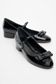 Stela - Black Patent Bow Heeled Ballet Flat (Women)