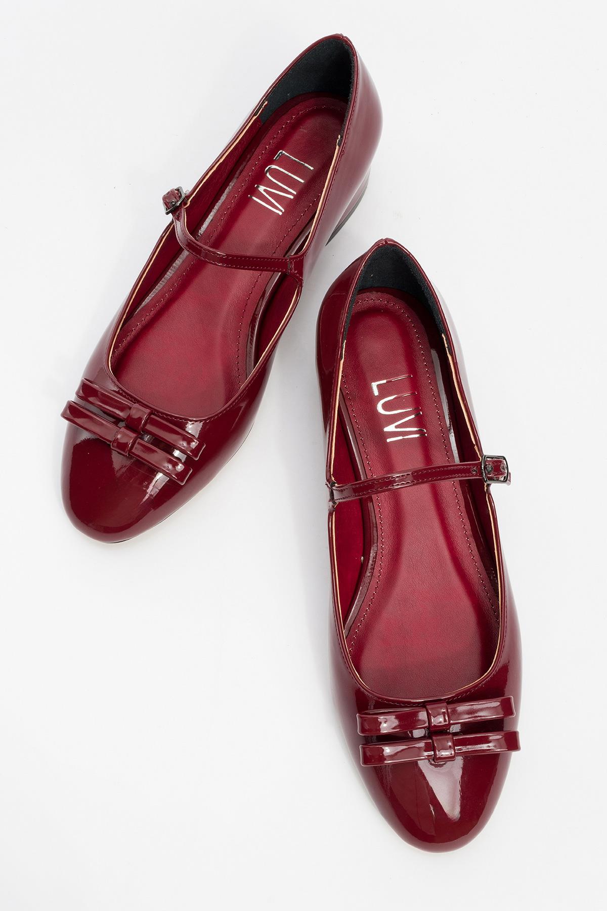 Stela - Burgundy Patent Bow Heeled Ballet Flat (Women)