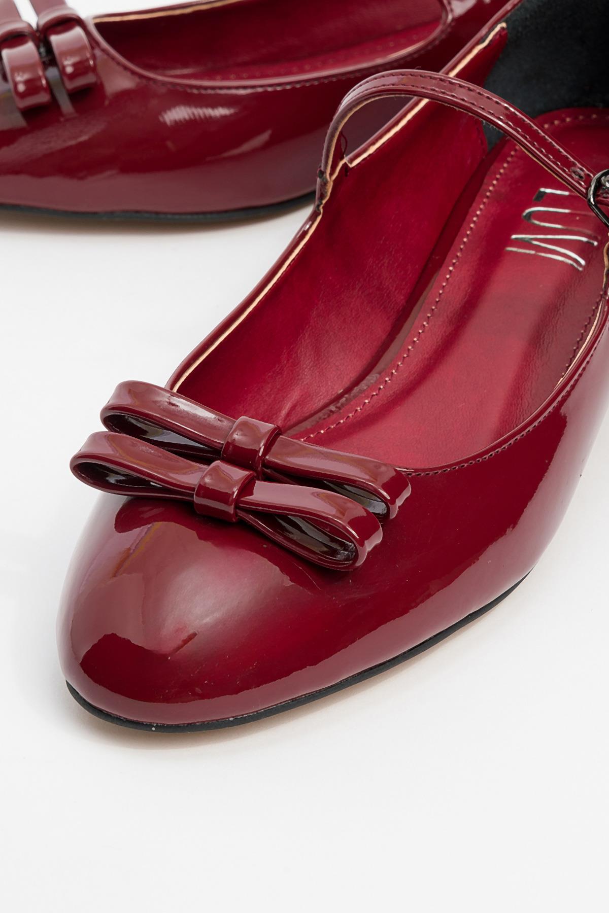 Stela - Burgundy Patent Bow Heeled Ballet Flat (Women)
