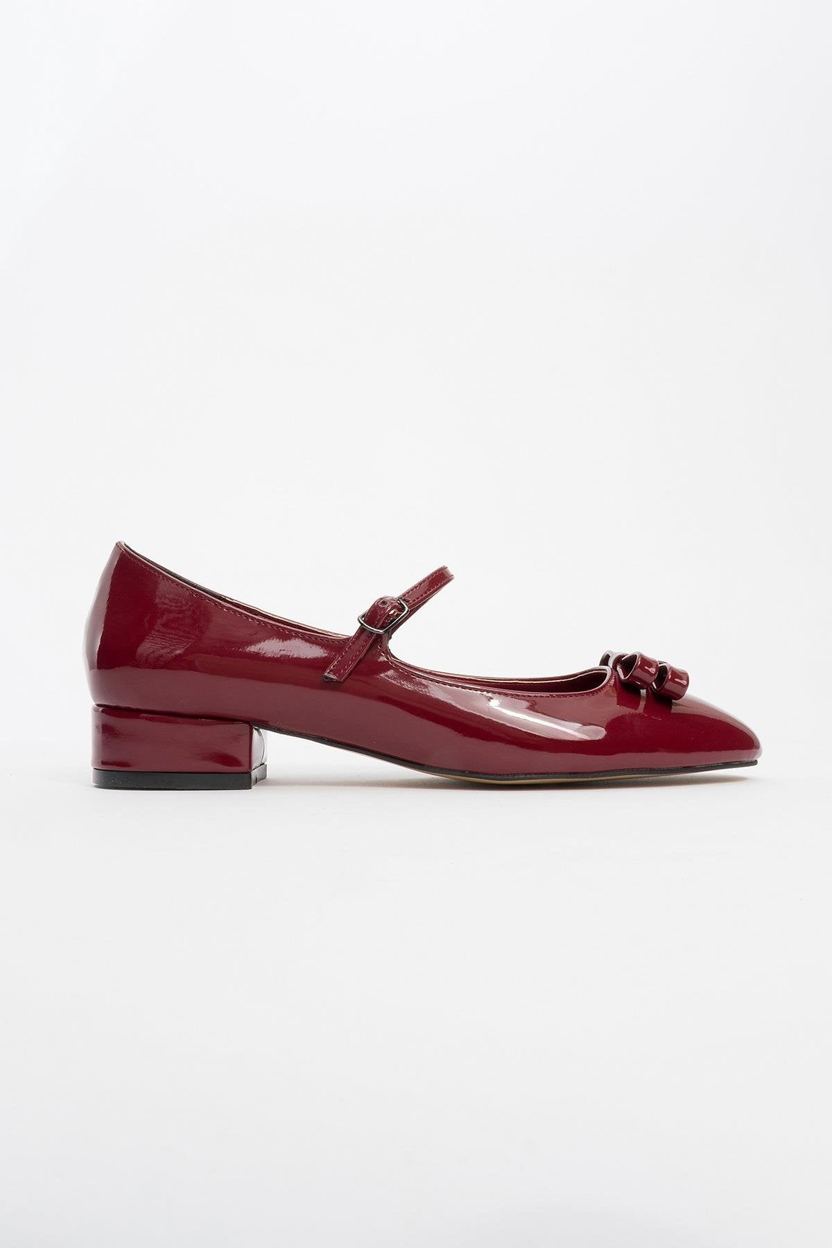 Stela - Burgundy Patent Bow Heeled Ballet Flat (Women)
