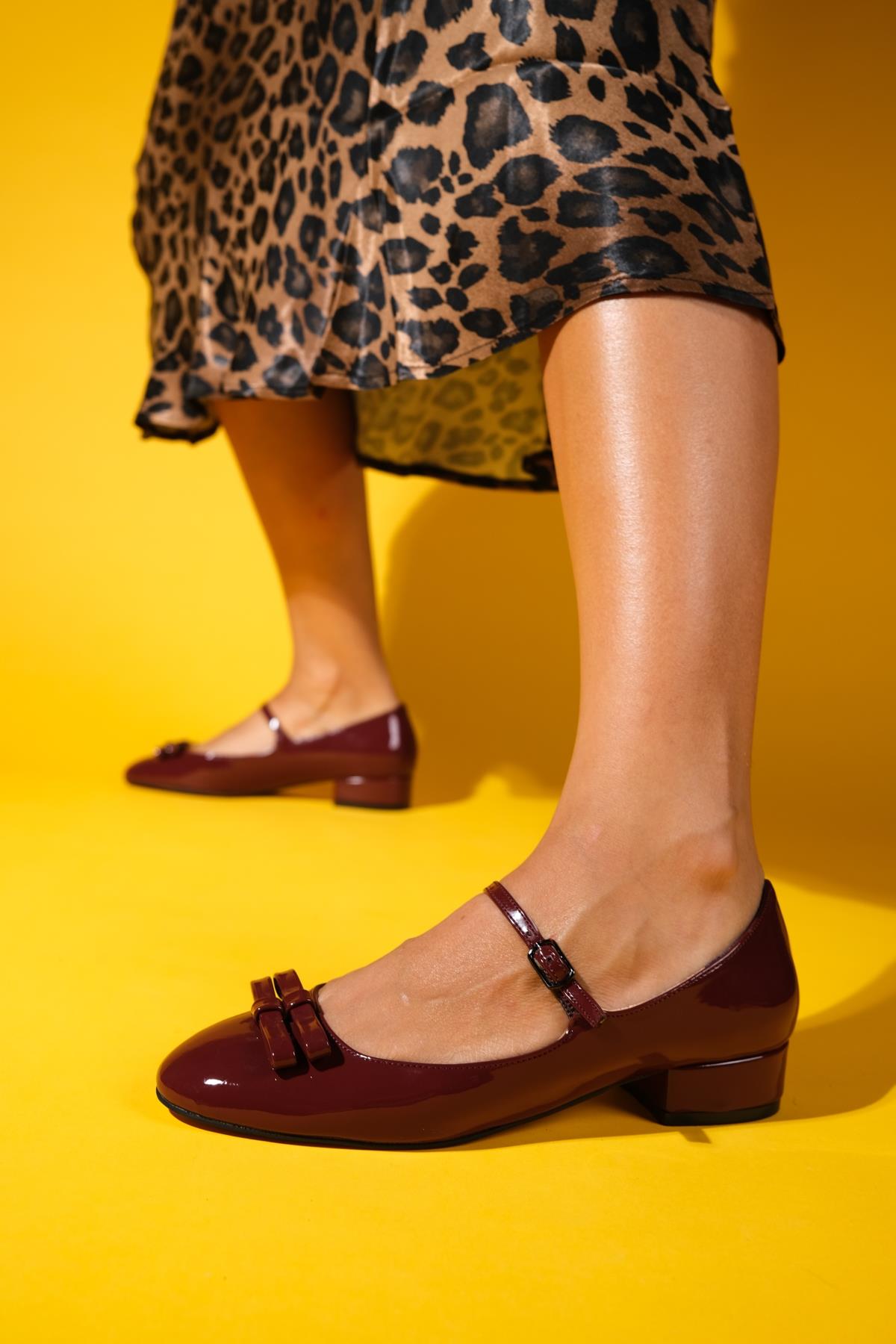 Stela - Burgundy Patent Bow Heeled Ballet Flat (Women)