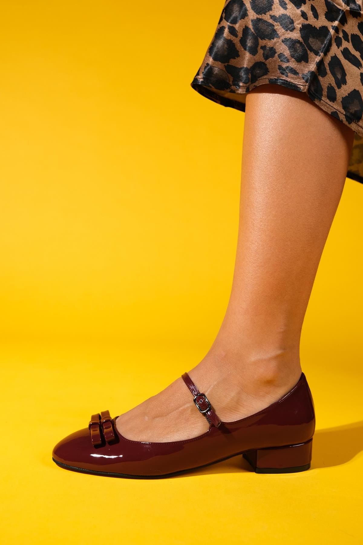 Stela - Burgundy Patent Bow Heeled Ballet Flat (Women)